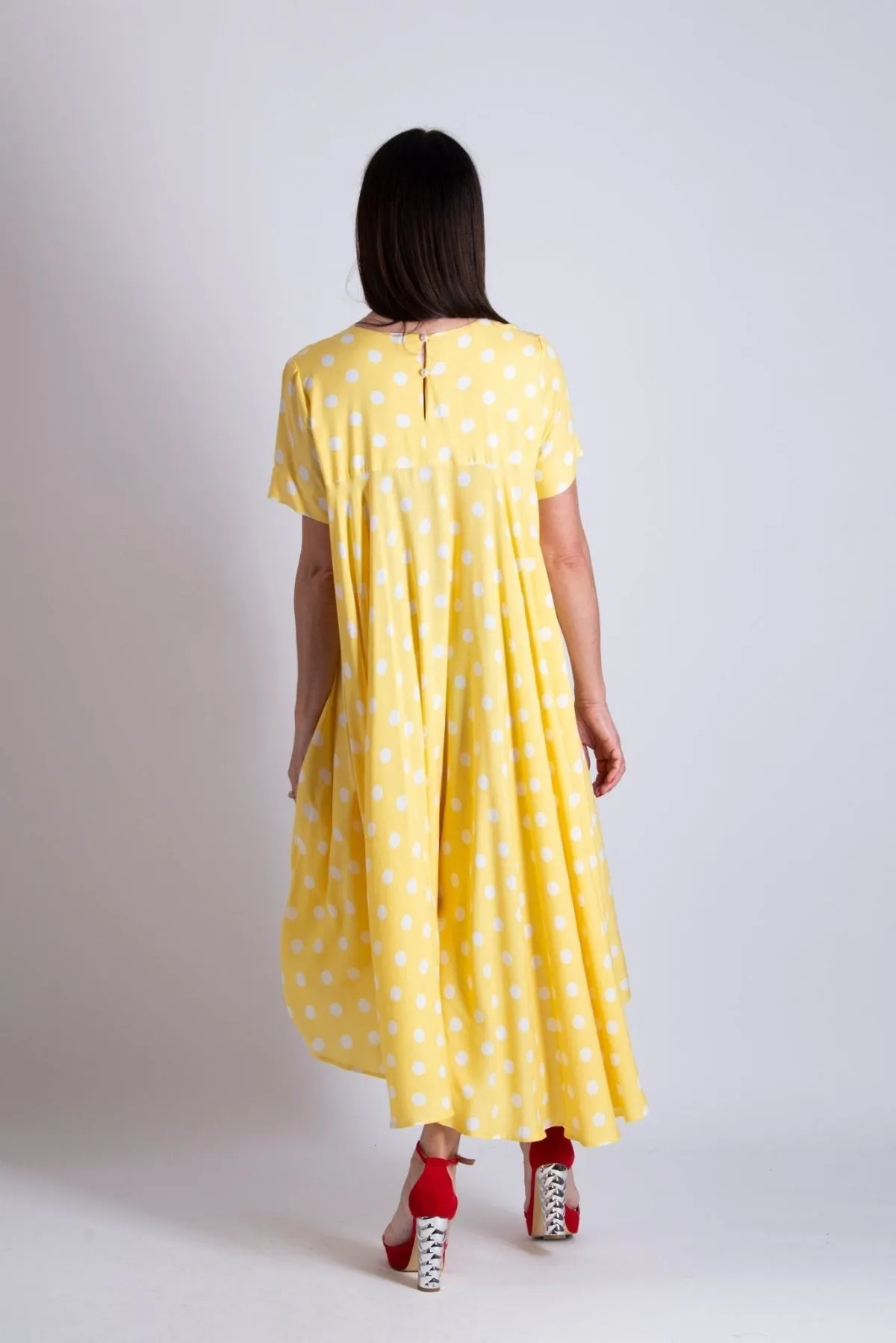 KOSARA Yellow Polka Dot Summer Maxi Dress