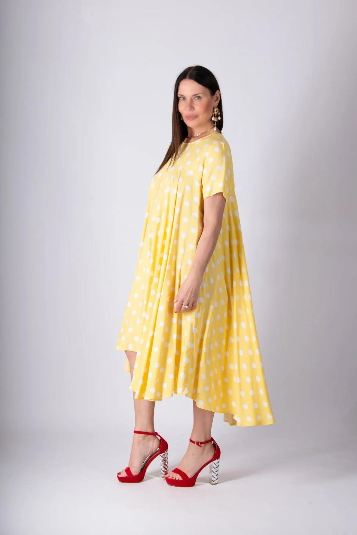KOSARA Yellow Polka Dot Summer Maxi Dress