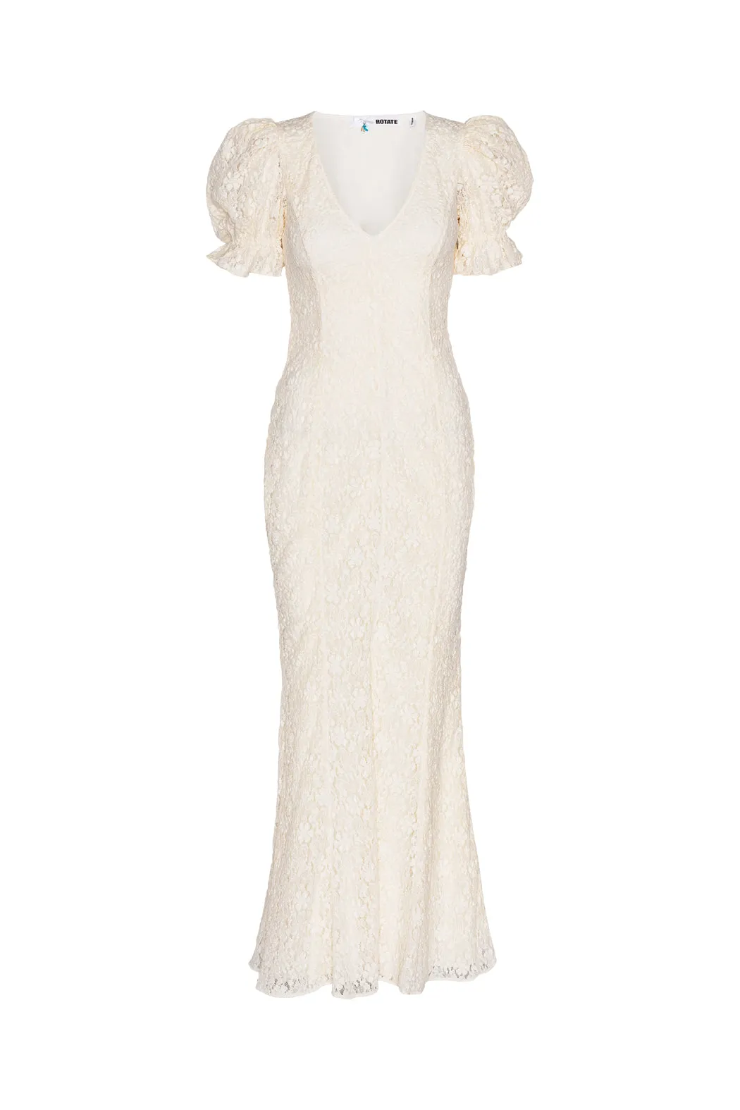 Lace Puffy Maxi Dress - Egret