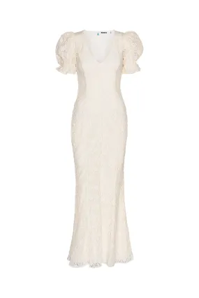 Lace Puffy Maxi Dress - Egret