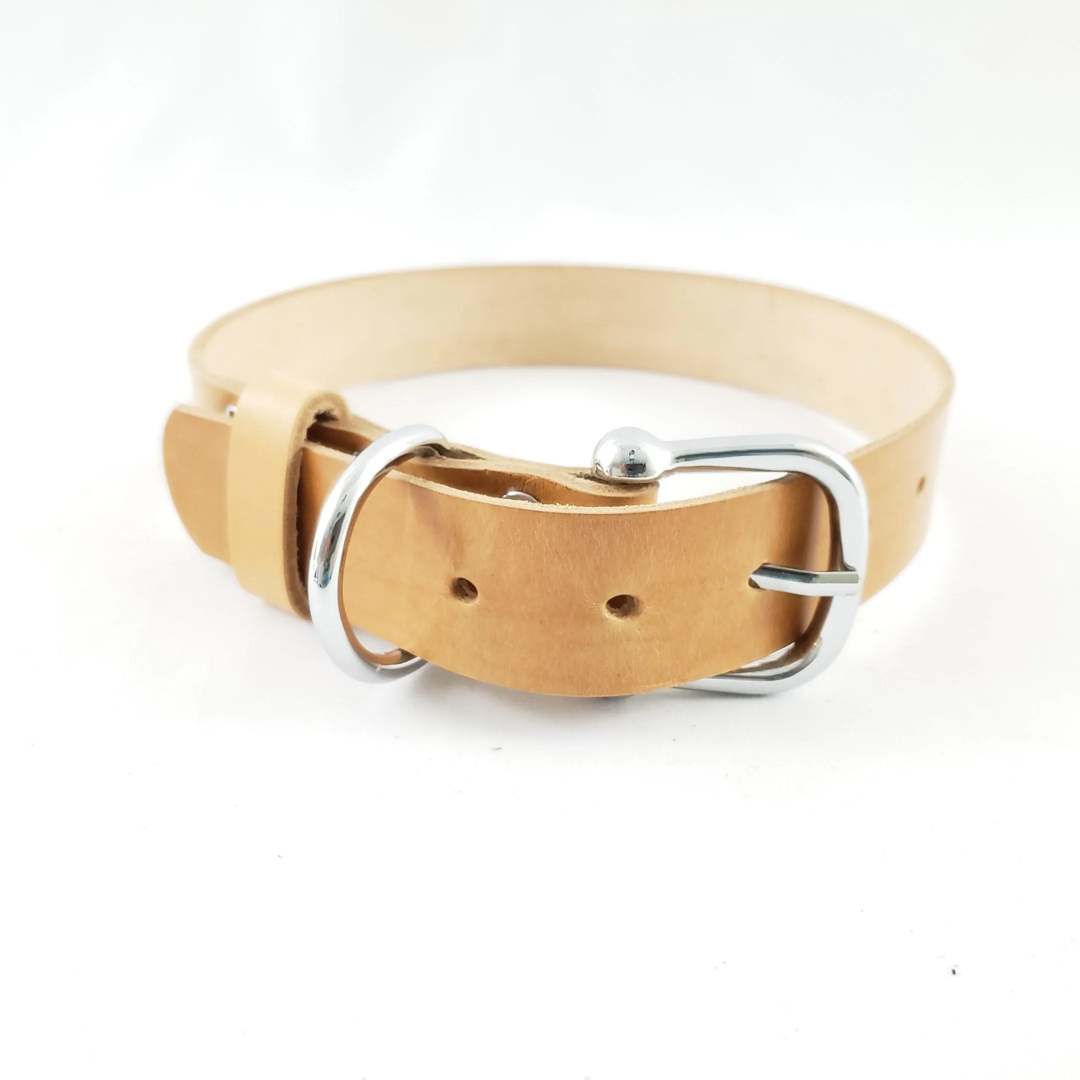 Leather Dog Collar Plane Dark Tan - Medium