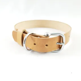 Leather Dog Collar Plane Dark Tan - Medium