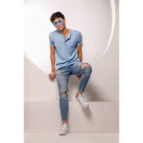 Light Blue Half Sleeves Henley