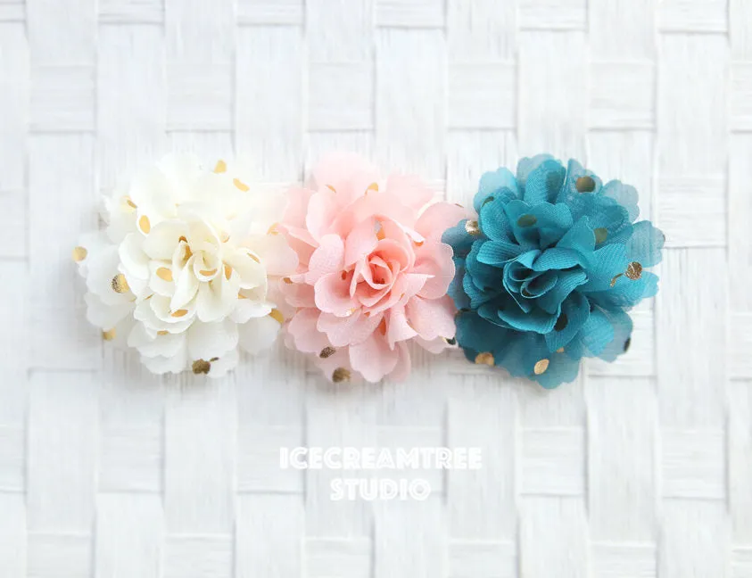 Little Tornado Blue Gold Dot Bloom Collar Slide On - Small Flower Collar Accessory