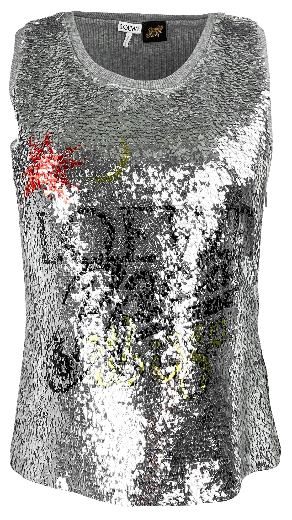 LOEWE Paula's Ibiza Logo Sequined Tank Top in Silver