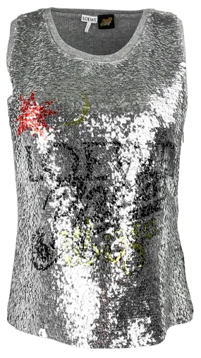 LOEWE Paula's Ibiza Logo Sequined Tank Top in Silver