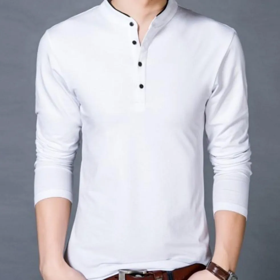 Long Sleeve Henley Shirt with Stand Up Collar