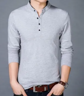 Long Sleeve Henley Shirt with Stand Up Collar