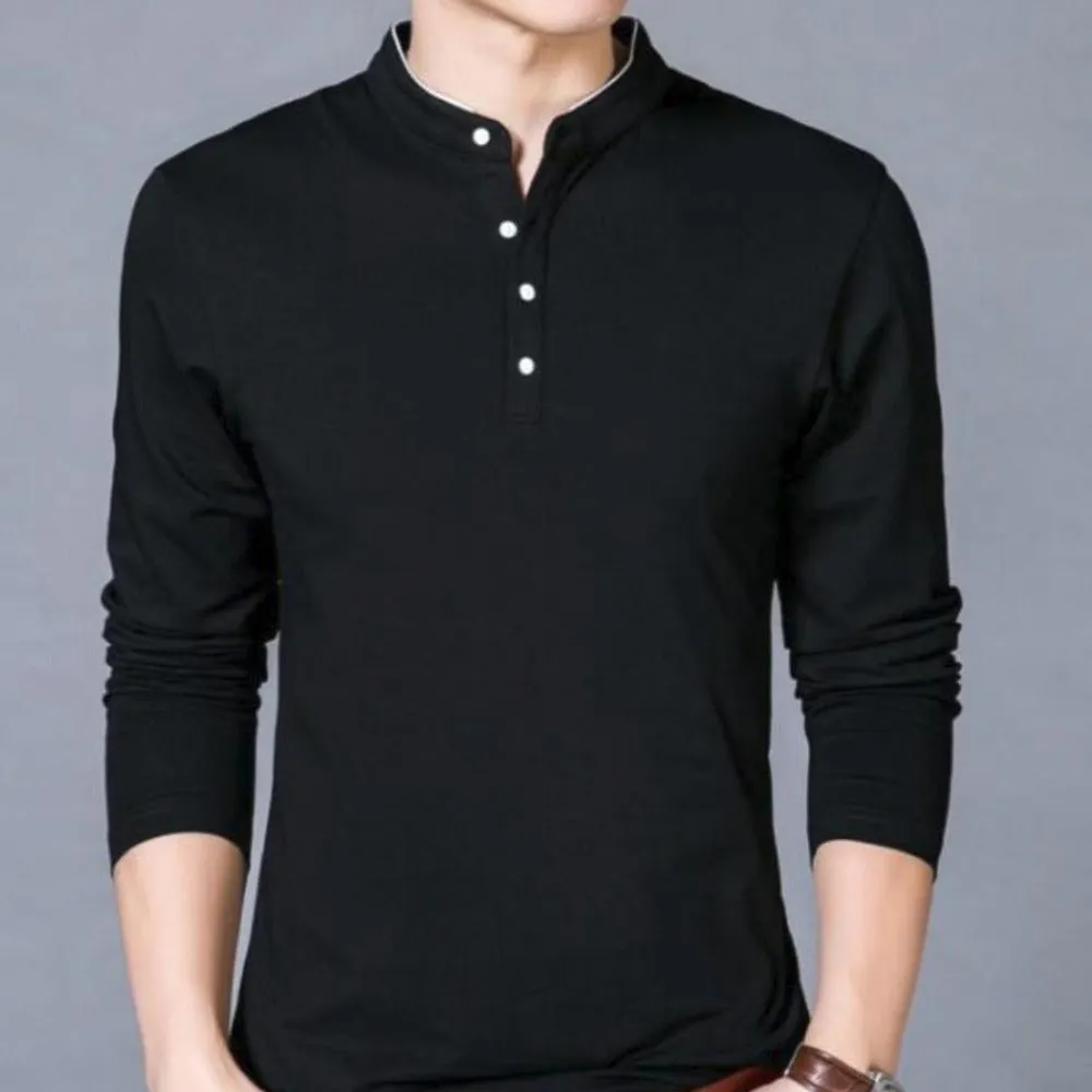 Long Sleeve Henley Shirt with Stand Up Collar