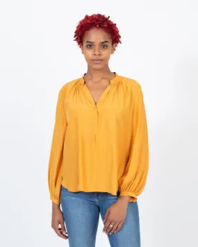 Long Sleeve Silk Stripe Henley Blouse