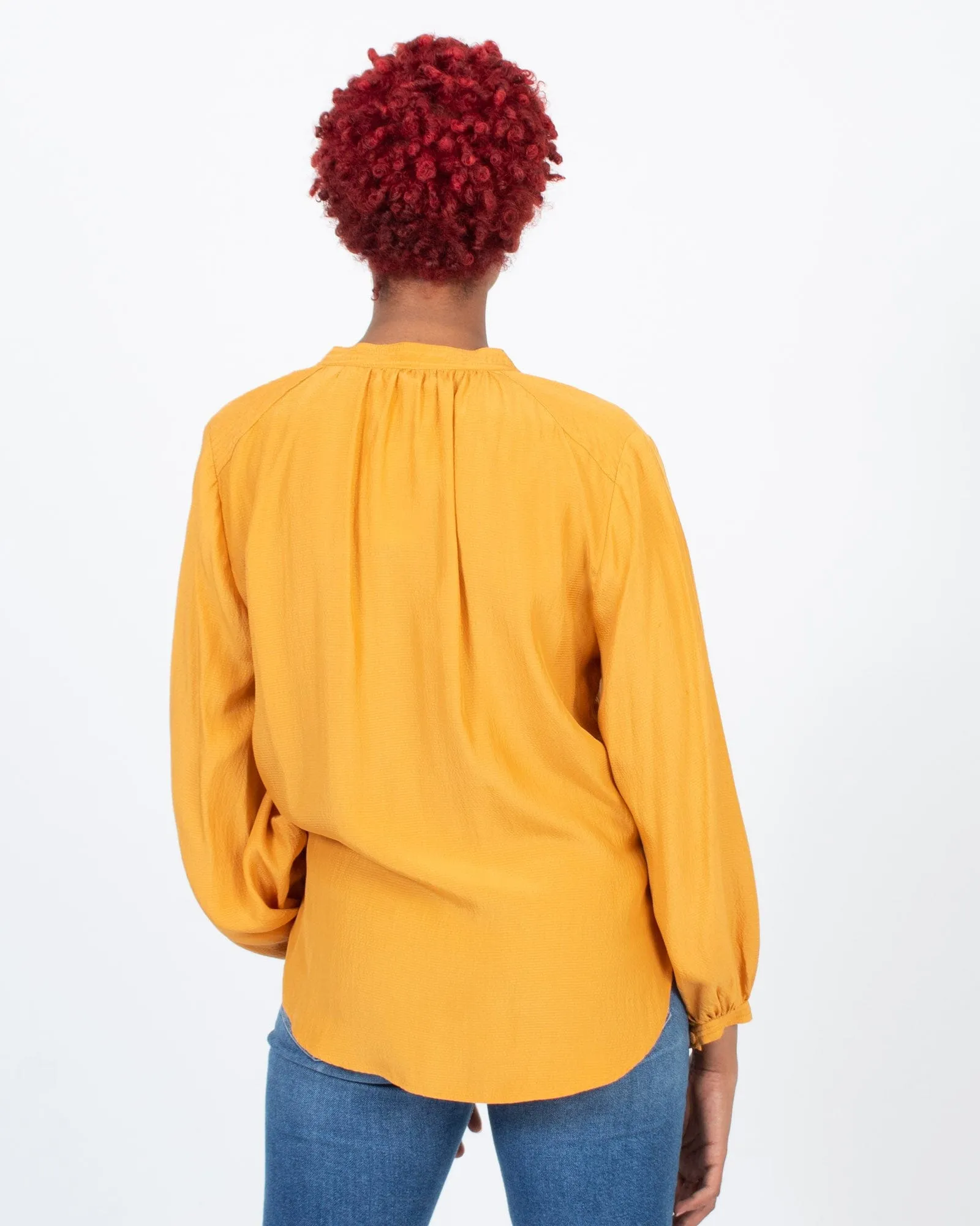 Long Sleeve Silk Stripe Henley Blouse