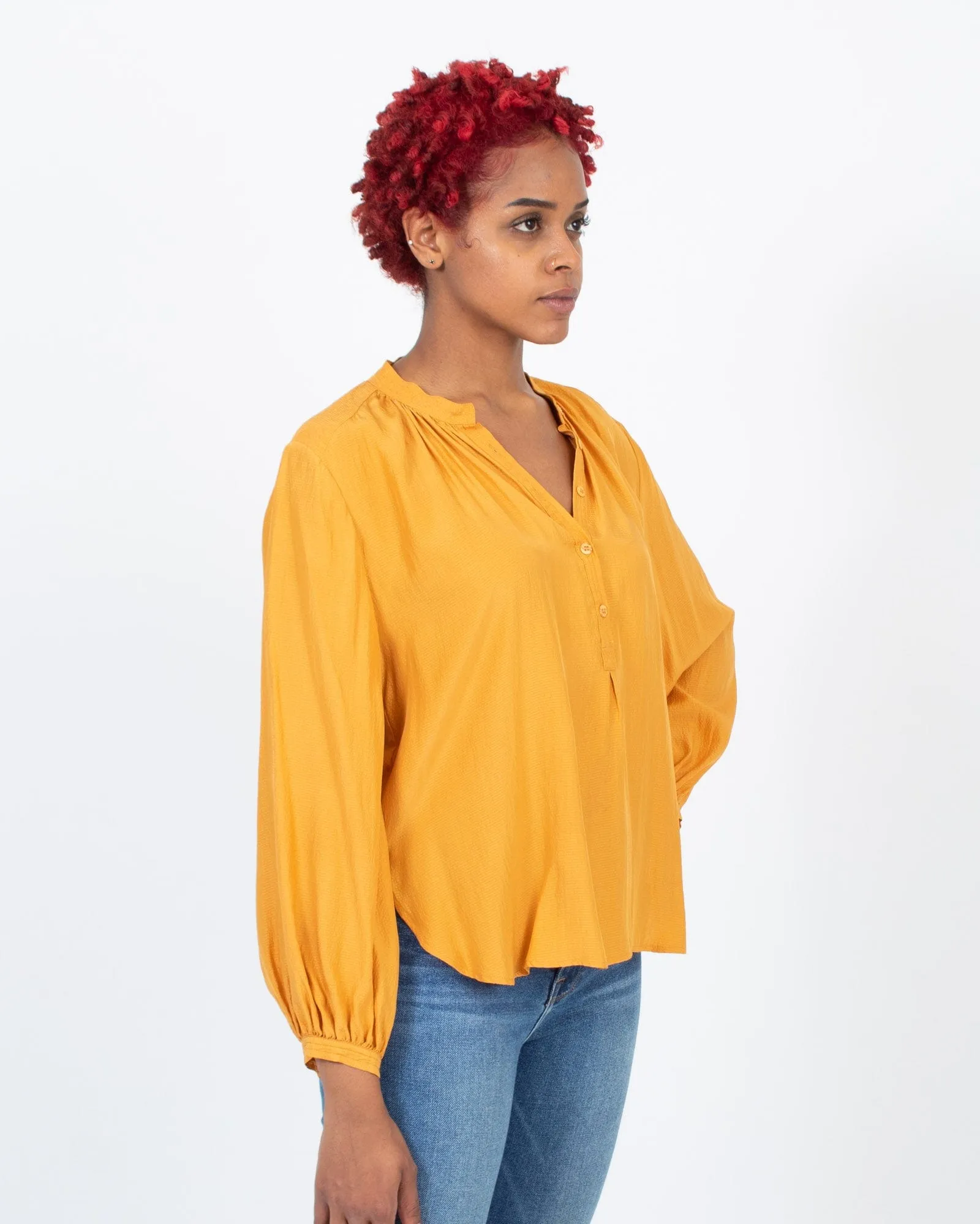 Long Sleeve Silk Stripe Henley Blouse