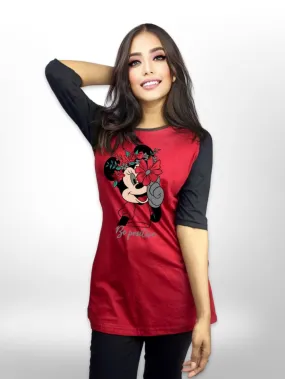 Long T-shirt Be Positive Printed Raglan Sleeve Side Pocket For Women's