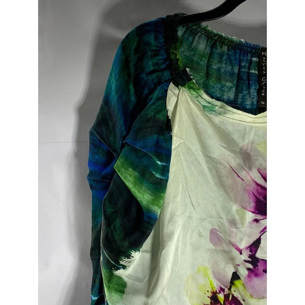 MANILA GRACE Women's Multicolor Floral Print Ruched Sleeveless Top SZ 46(US 12)