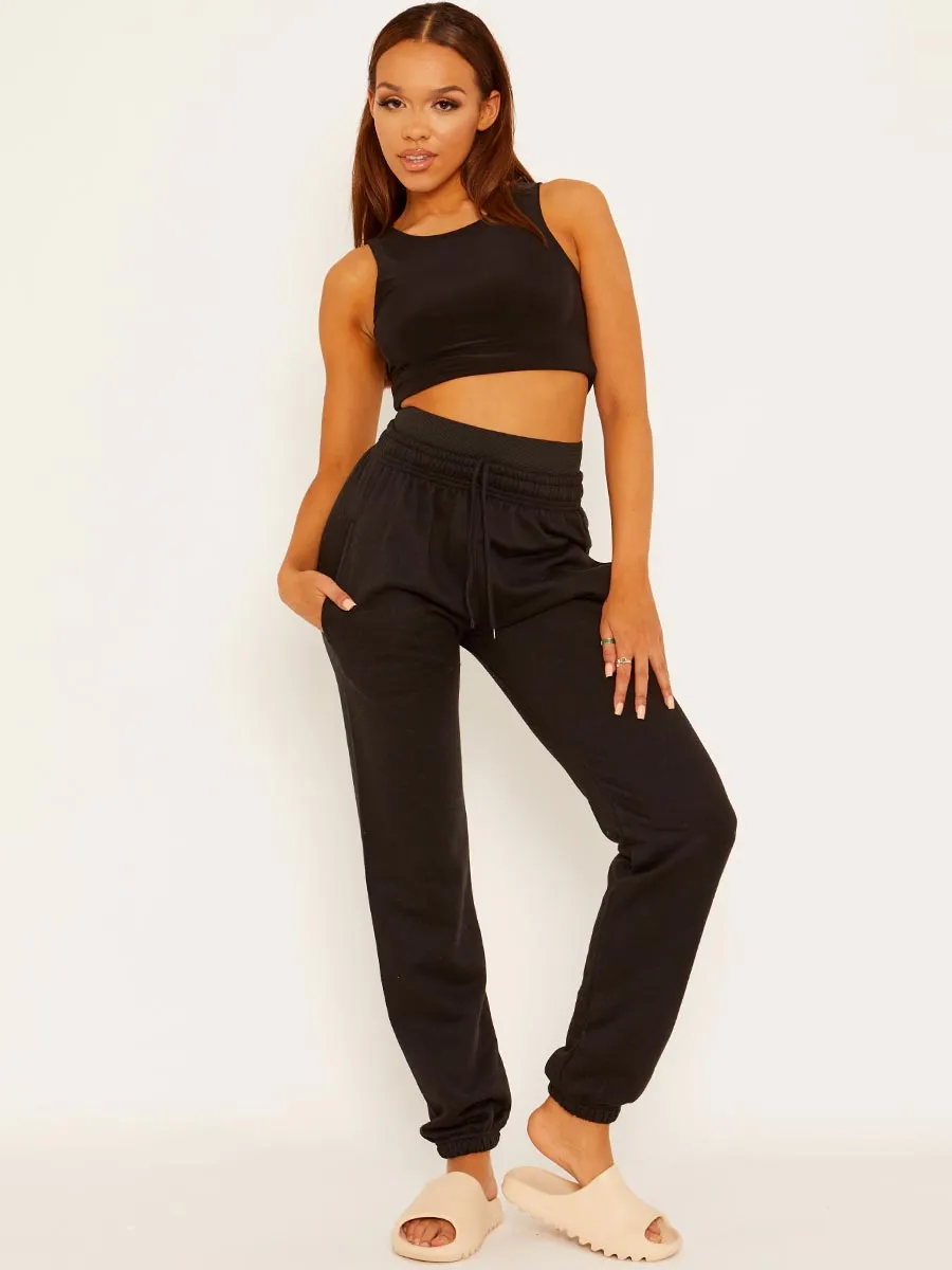 Martina Joggers With High Waist Elastic Band In Black
