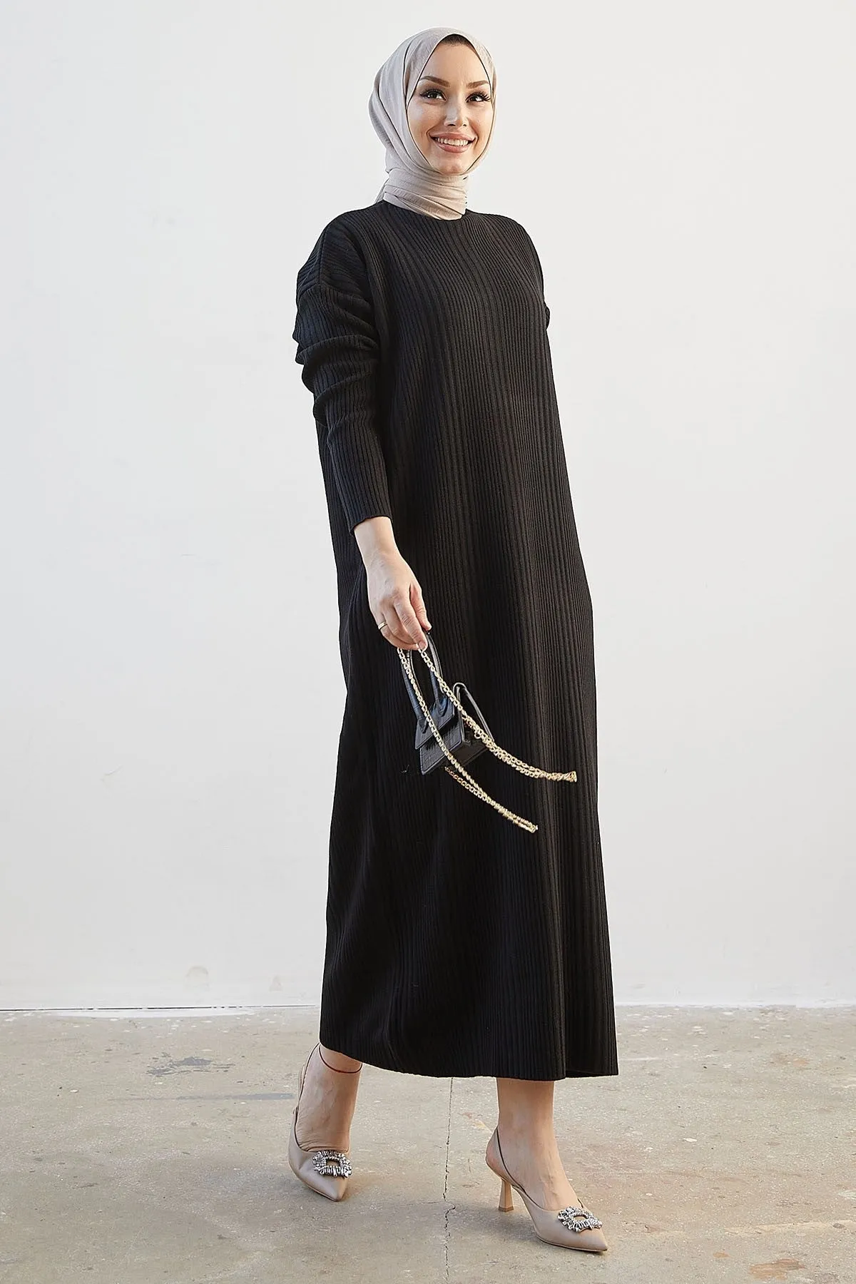 MDS Women Arissa Fisherman Collar Long Knit Dress - Black - Dragash