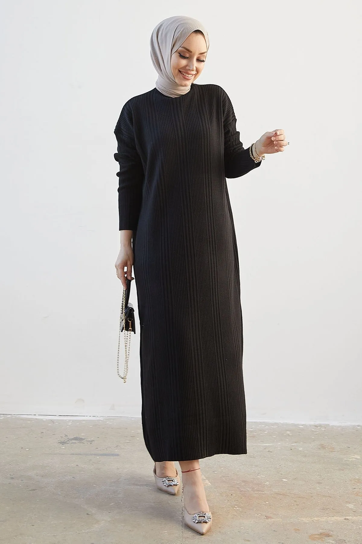 MDS Women Arissa Fisherman Collar Long Knit Dress - Black - Dragash