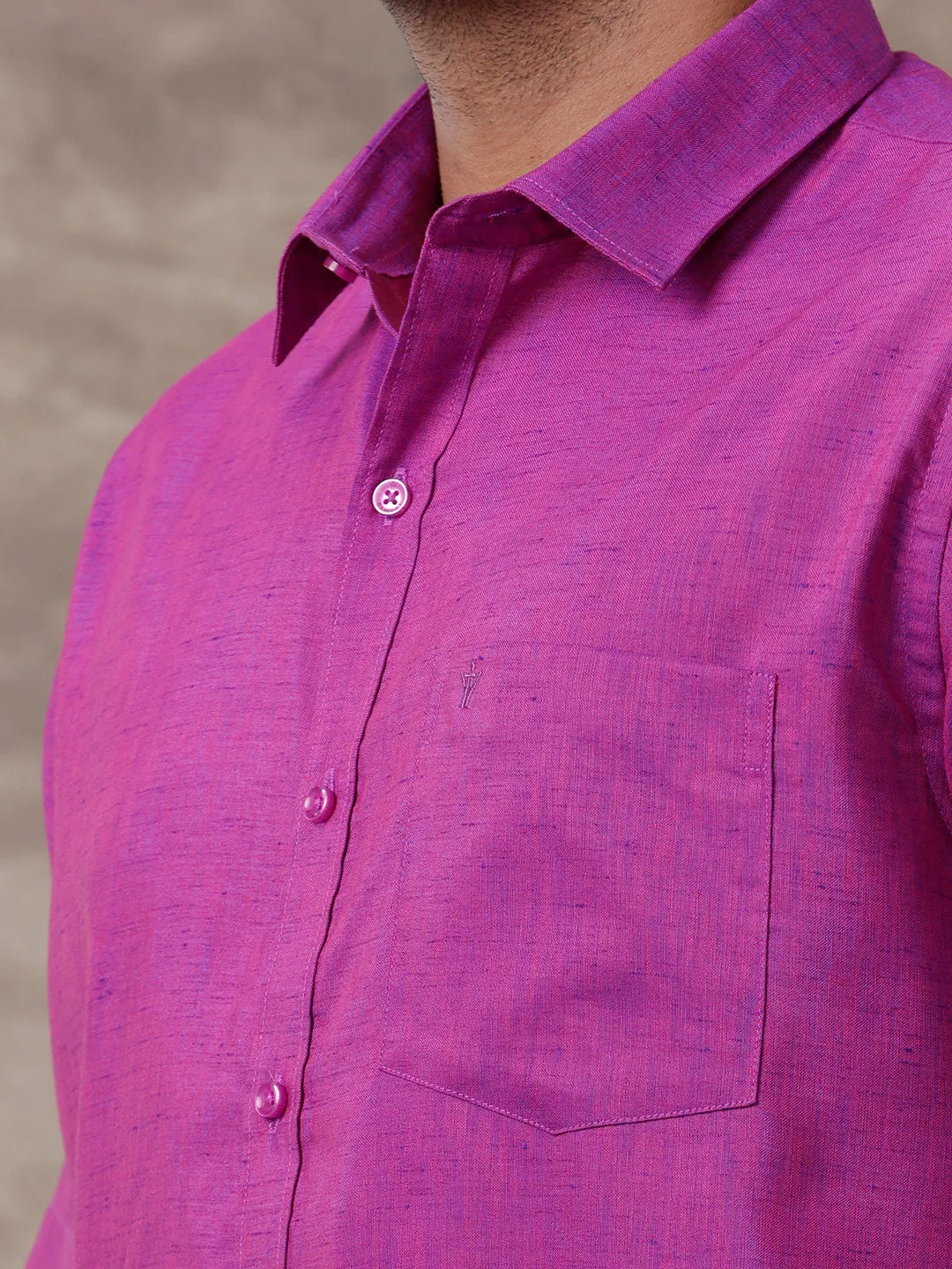 Men Matching Border Dhoti & Shirt Set Half Magenta C49