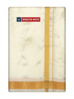 Mens Art Silk Double Layer Cream Dhoti with 50K Gold Jari Border - Prince 50K