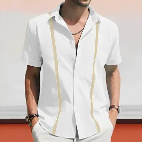 Men's Color Block Lapel Short Sleeve Shirt - Stylish Casual Wear