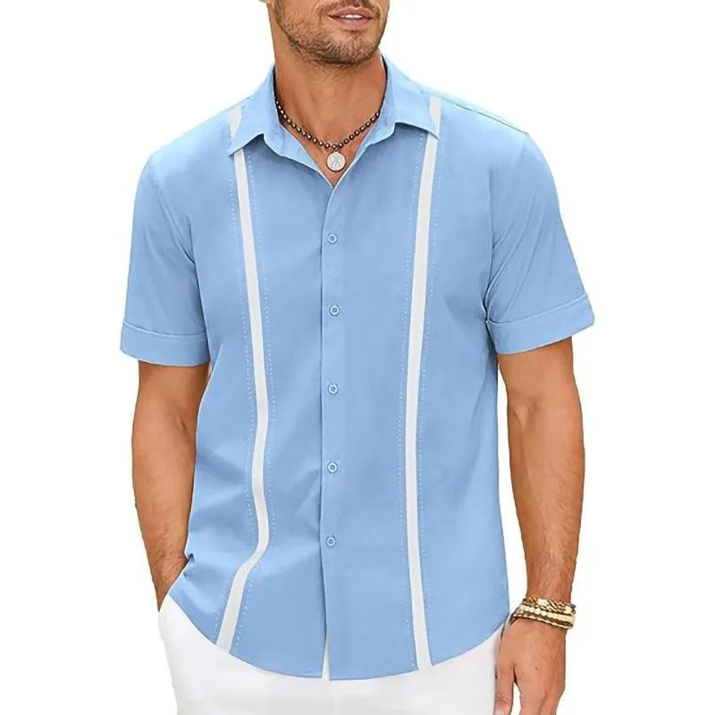 Men's Color Block Lapel Short Sleeve Shirt - Stylish Casual Wear