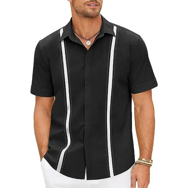 Men's Color Block Lapel Short Sleeve Shirt - Stylish Casual Wear