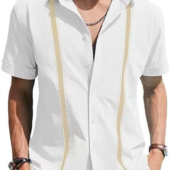 Men's Color Block Lapel Short Sleeve Shirt - Stylish Casual Wear