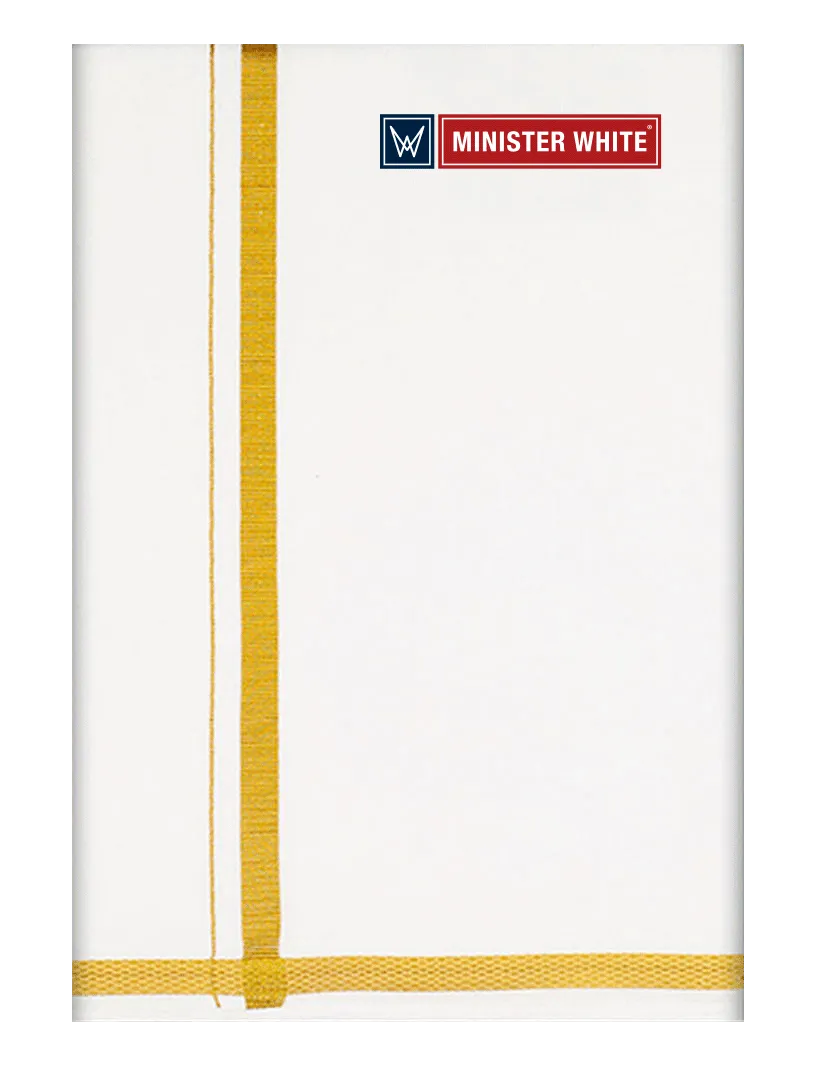 Mens Cotton White Double Layered Dhoti with 1/2" Gold Jari Border - Omkar