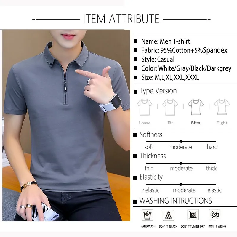 Men's zip Polo Cotton T-shirts