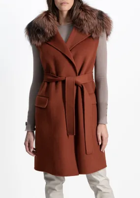 Mid Length Vest W/ Detachable Fox Collar Rust