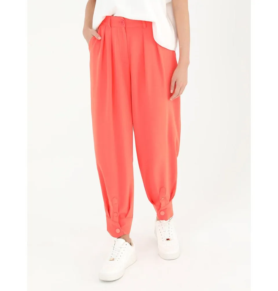 Modern Muslim Women's Pleated Casual Joggers - 18160 Coral