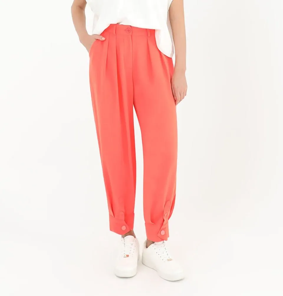 Modern Muslim Women's Pleated Casual Joggers - 18160 Coral