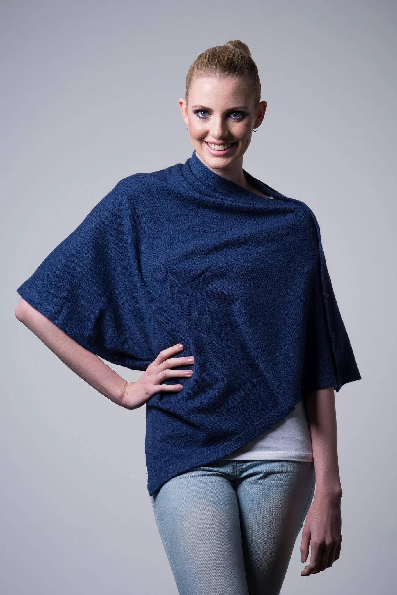 Nine Yaks Cashmere Button Poncho - 16 colours