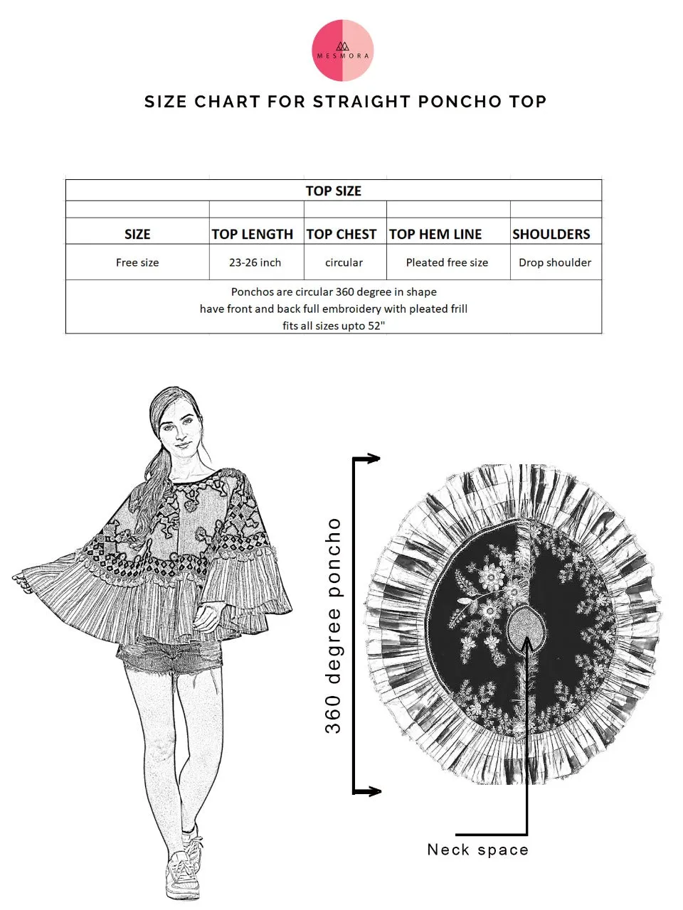 One-Sided Embroidered Rust zam-zam Poncho