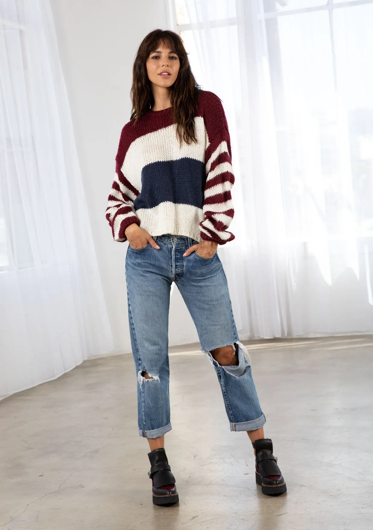 Oversized Cozy Striped Pullover Sweater