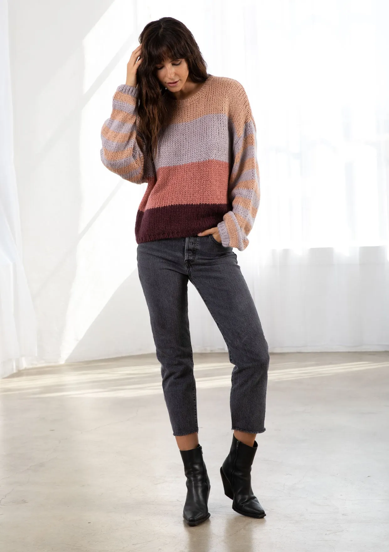 Oversized Cozy Striped Pullover Sweater