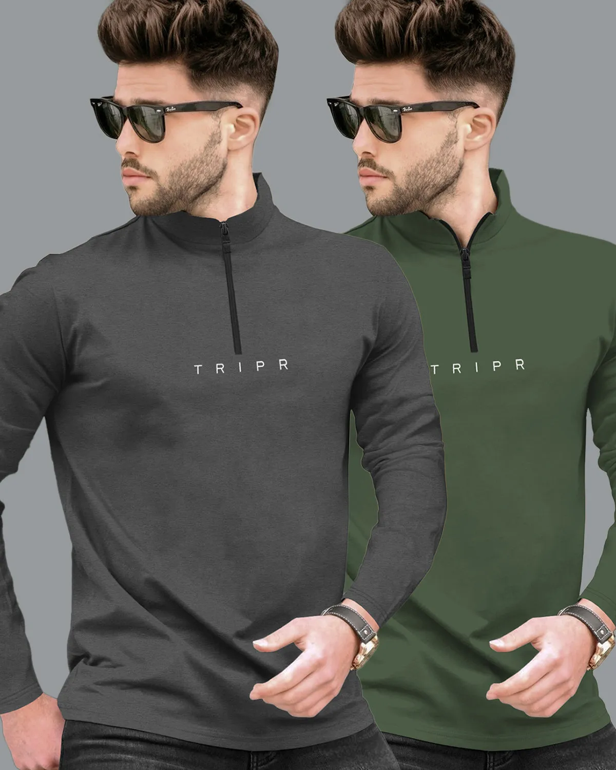 (Pack Of 2) Full Sleeve Mens High & Henley Neck T-shirts / 6 Variants Combo