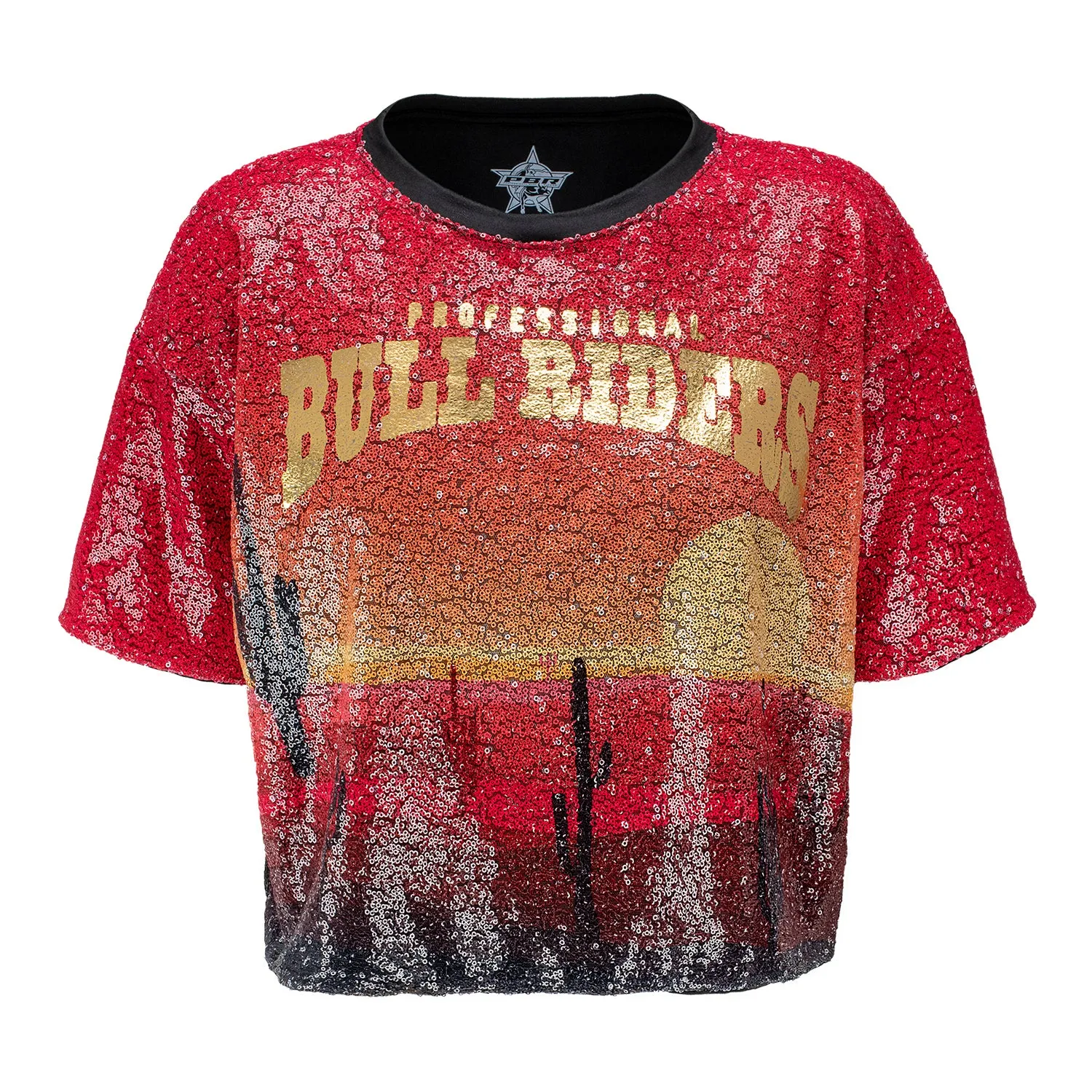 PBR Ladies Sequin Desert Scene Crop Top