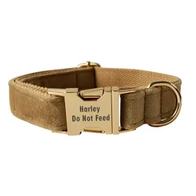 Personalised Dog Collar with Name Plate By KreateSquare Custom Engraved Dog Collar Adjustable for Puppy Small Medium Large Dogs Beige Color