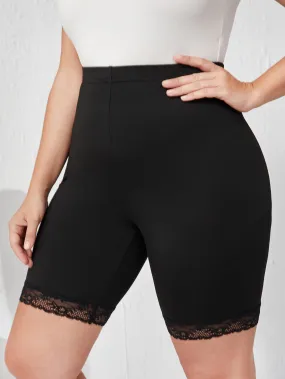 Plain Contrast Lace Short Plus Size Leggings