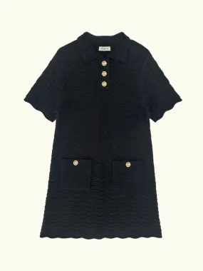 Pointelle Knit Dress - Black