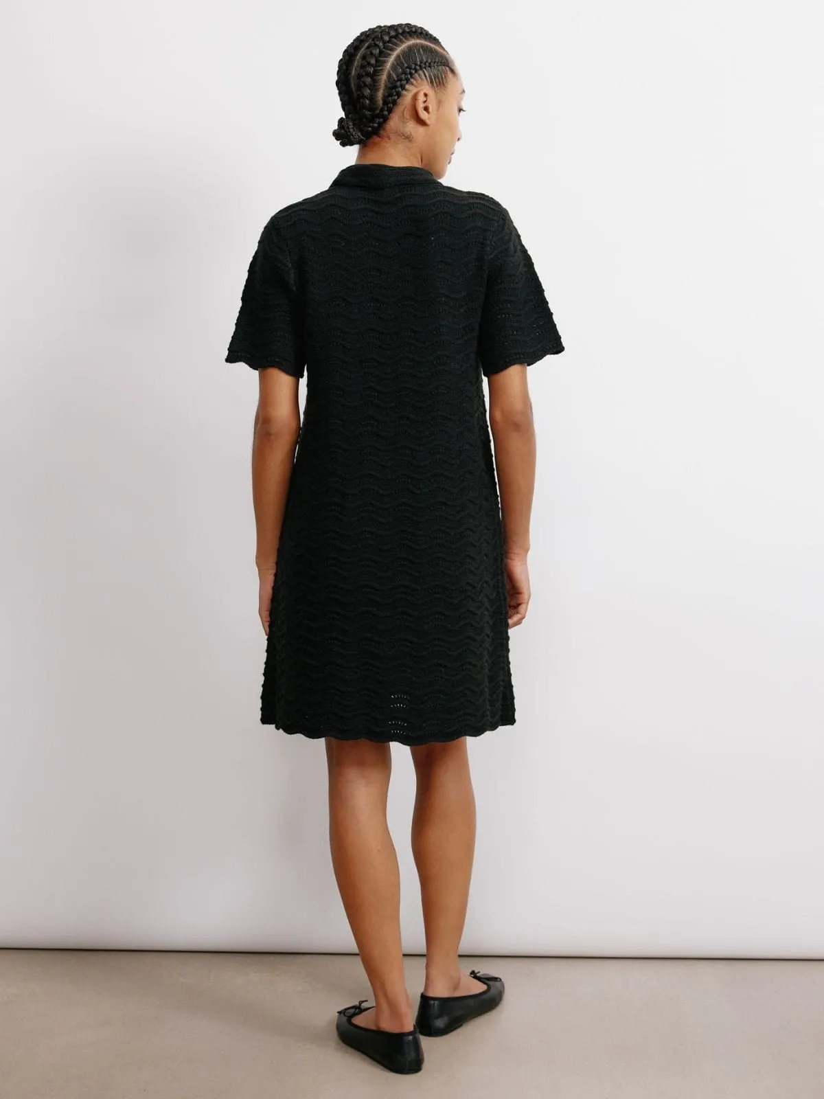 Pointelle Knit Dress - Black