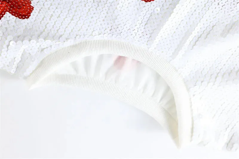 Pre Order:  White Hearts Sequined Round Neck Top