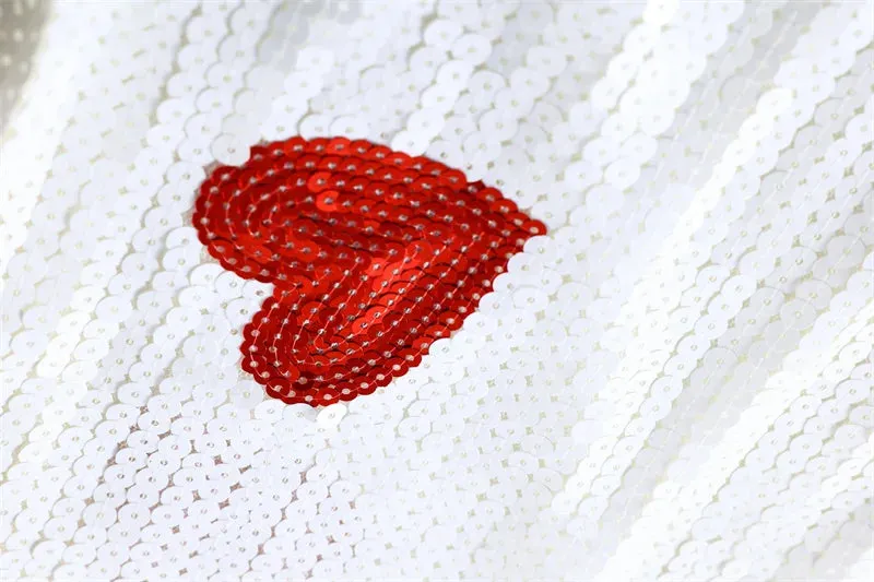 Pre Order:  White Hearts Sequined Round Neck Top