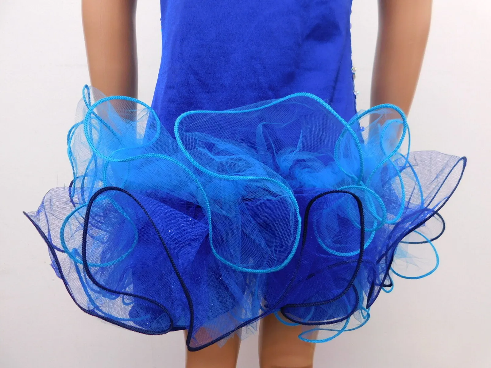 Pre-Owned Costume Curtain Call  E1062 Large Child Blue Dress Jazz Tap Pageant Sequin