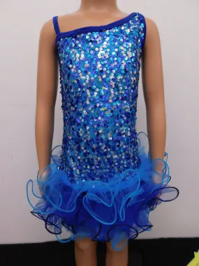 Pre-Owned Costume Curtain Call  E1062 Large Child Blue Dress Jazz Tap Pageant Sequin