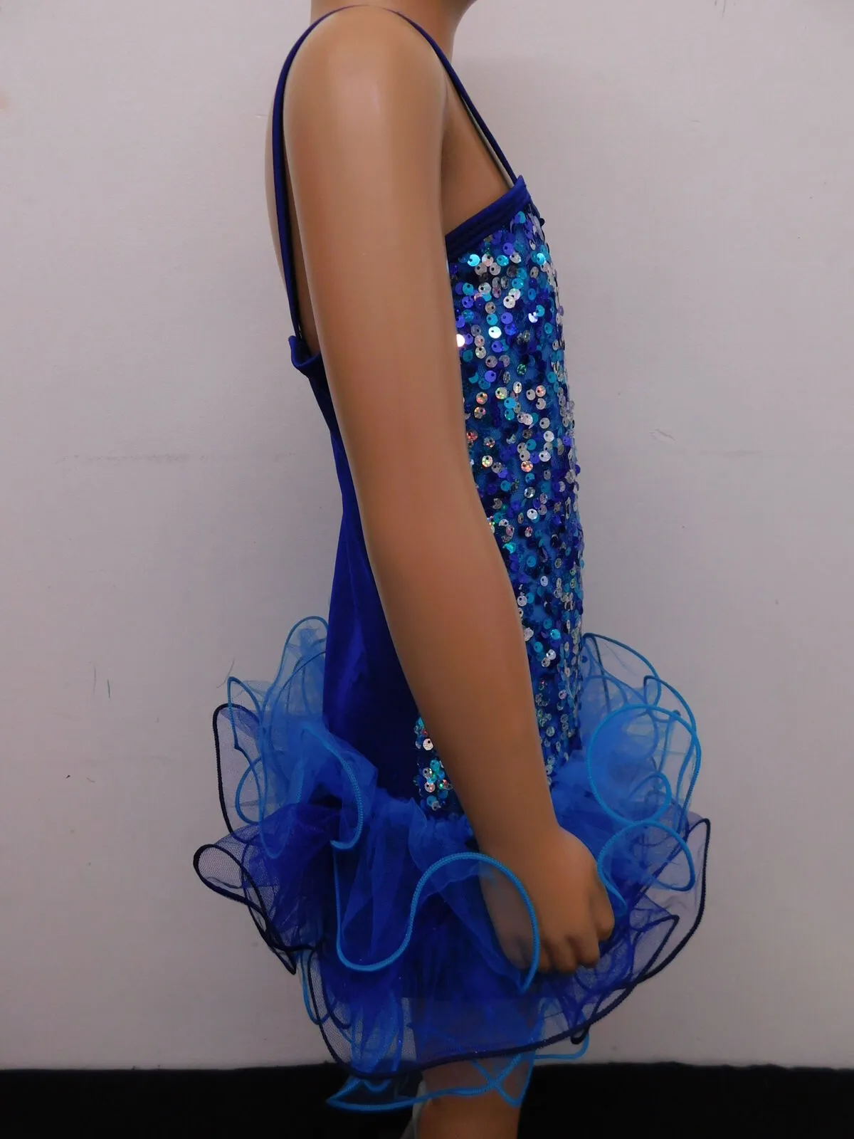 Pre-Owned Costume Curtain Call  E1062 Large Child Blue Dress Jazz Tap Pageant Sequin
