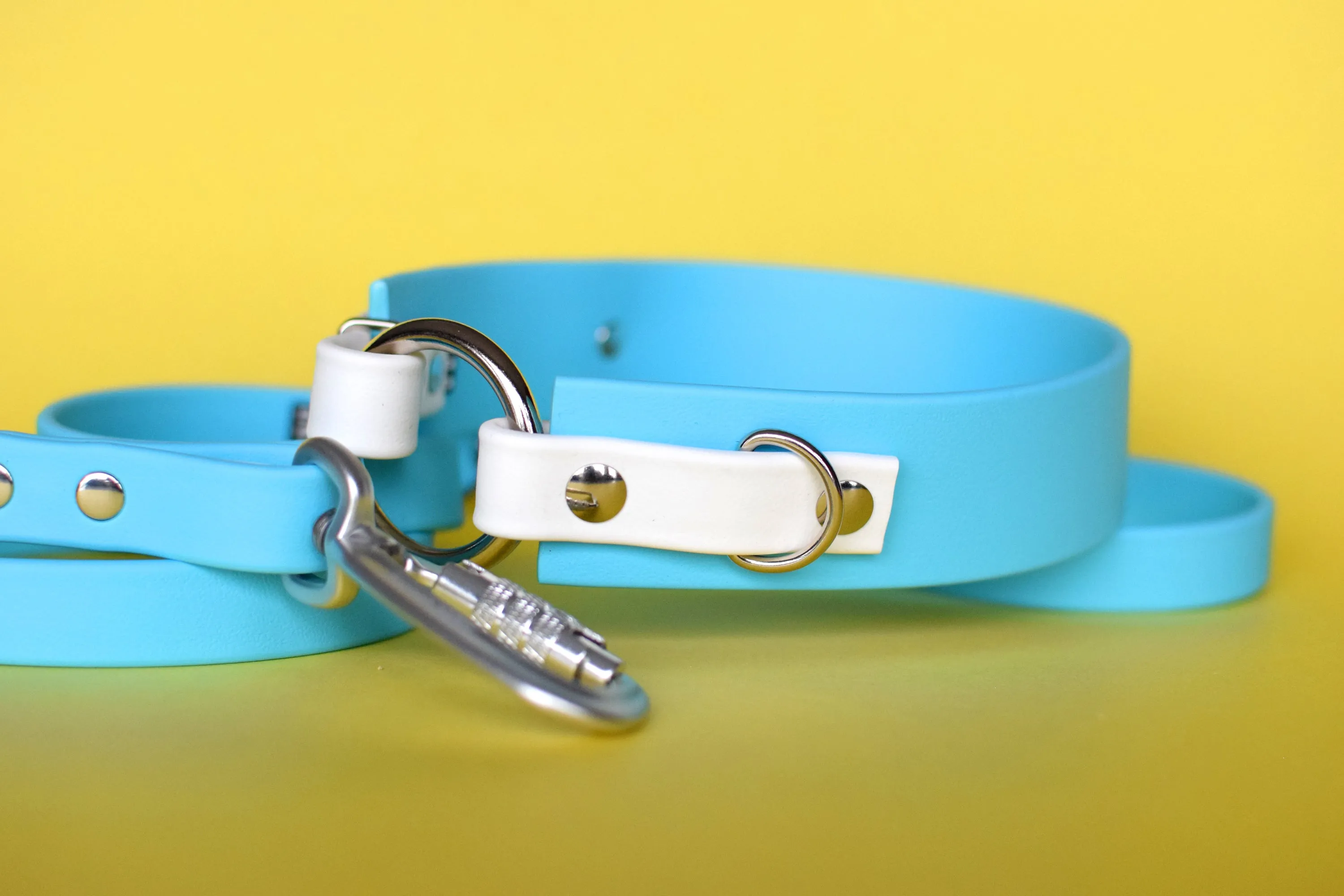 PREMADE COLLECTION - Baby Blue & White with Nickel, Osgiliath Biothane Dog Collar