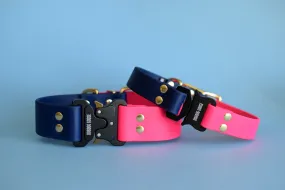 PREMADE COLLECTION - Navy & Fuchsia with Brass Biothane Dog Collar