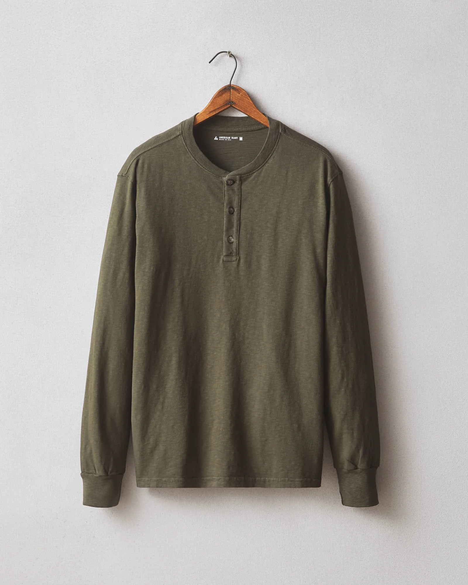 Premium Slub Henley Tee Long Sleeve - Deep Olive